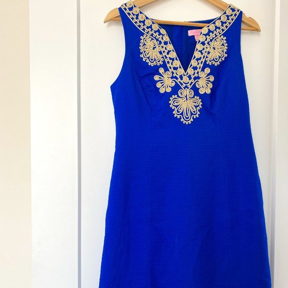 Lily Pulitzer Royal Blue with Gold Accent Midi Dress - Picture 1 of 2